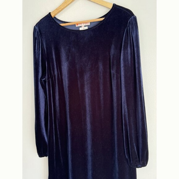 Jude Connally Chloe Velvet Dress Women's Size Large Blue Quiet Luxury Capsule - Picture 3 of 9